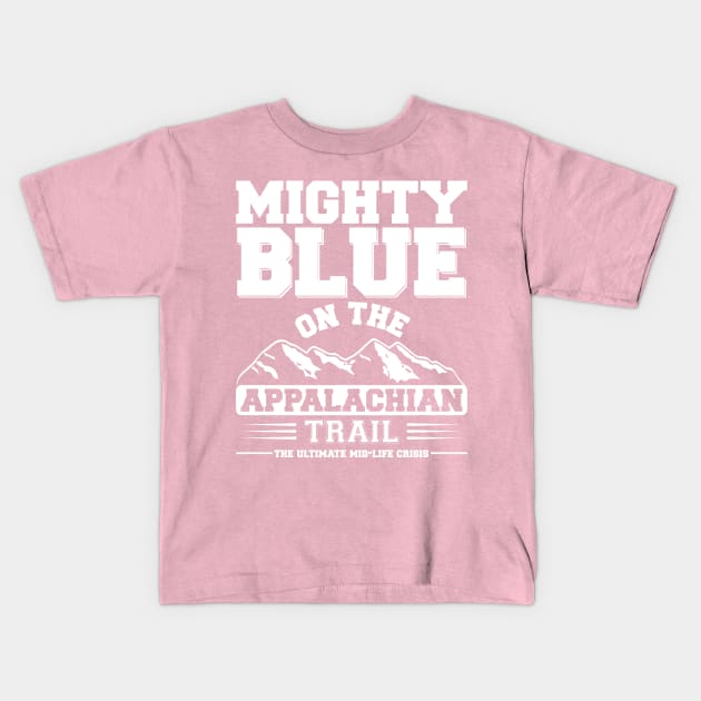 Mighty Blue design (all white) Kids T-Shirt by Hiking Radio Network